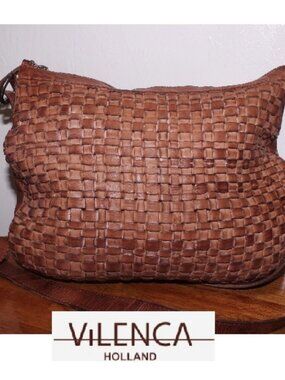 $179 Vilencia Holland Rich Looking Woven Leather Crossbody Shoulder Bag